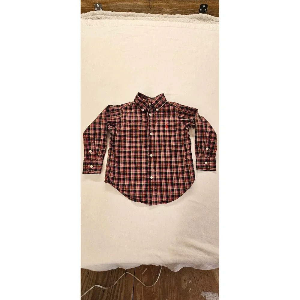 Ralph Lauren Toddler Boys Plaid Button Down Shirt Red Green Black 2T Holiday